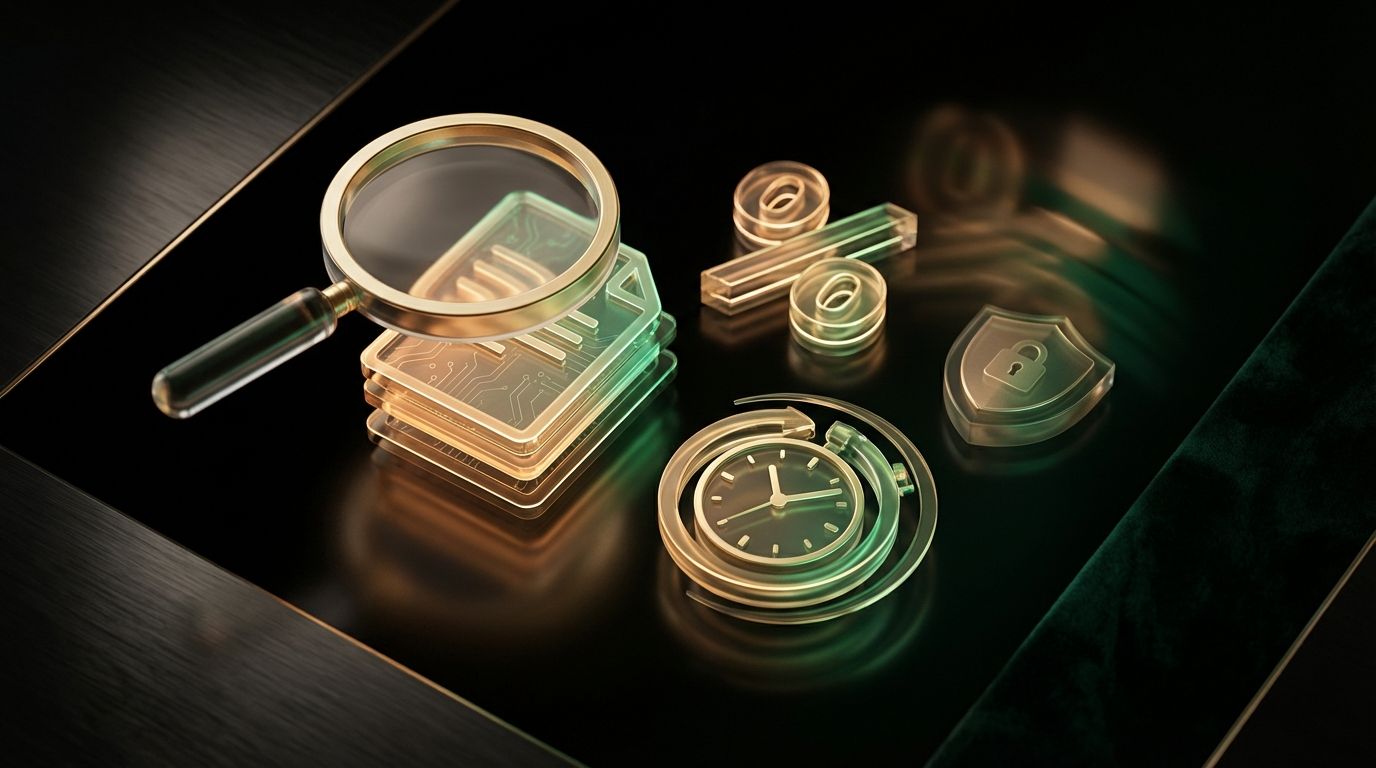 Abstract visual representing bonus terms, conditions, and verification elements in gold and green tones